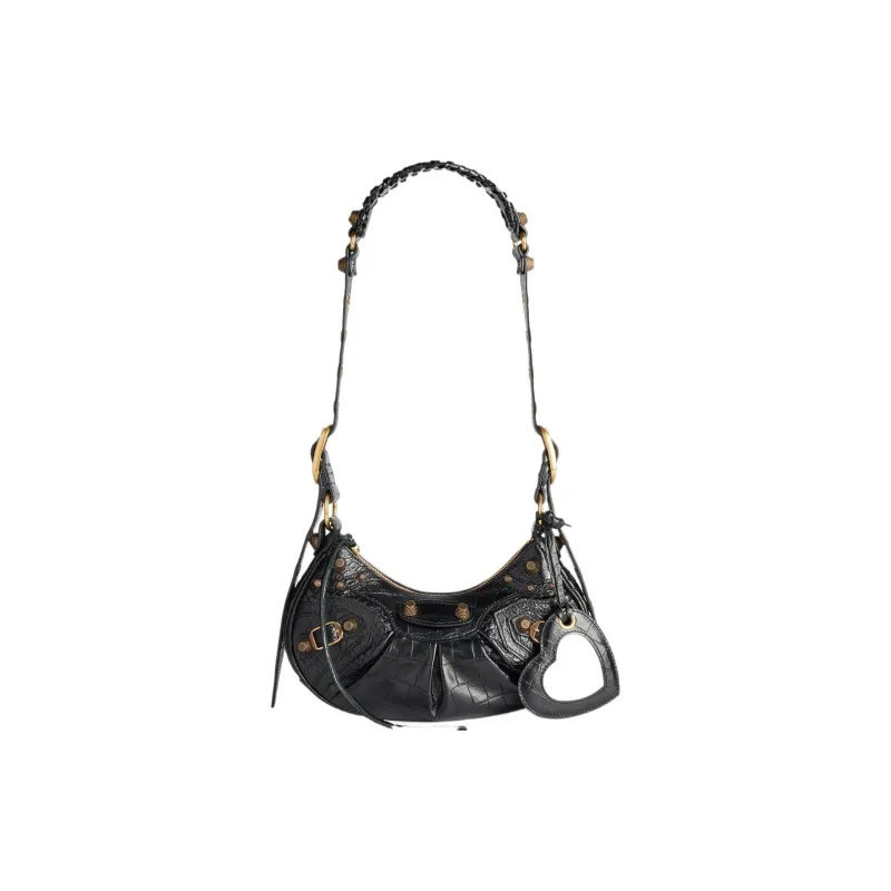 Balenciaga Le Cagole Shoulder Bag Xs Crocodile Embossed Black-0
