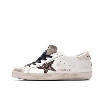 Golden Goose Super Star Slip Resistant Low Top Skateboard Shoes Women's White Gray Umber Vintage Version