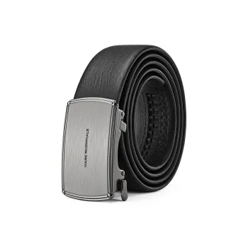 FAIRWHALE Matte Business Flat Engraving Automatic Buckle Top Grain Cow Leather Belts Men's Width 3.5CM