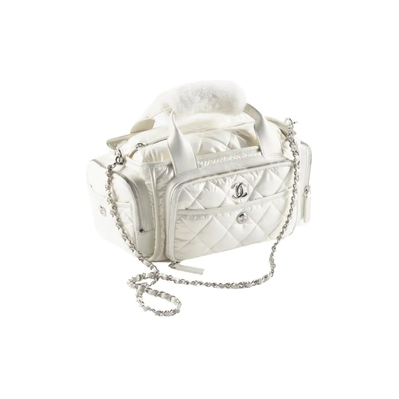 CHANEL Nylon Bowling Bag, Handbag, Shoulder Bag, Crossbody Bag Tubas Women's White-1