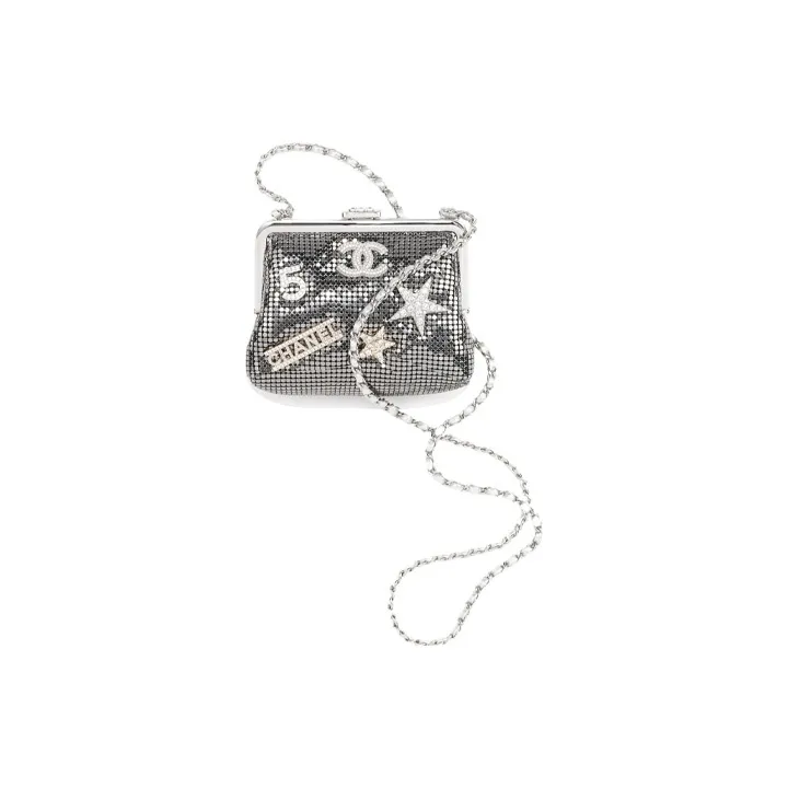 CHANEL Metal Mesh Rhinestone Mini Bag Shoulder Bag, Crossbody Bag, Handbag Mini Women's Silver-0