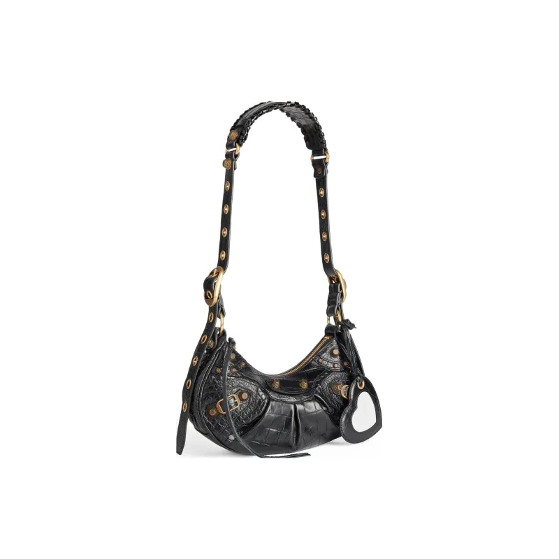 Balenciaga Le Cagole Shoulder Bag Xs Crocodile Embossed Black-1