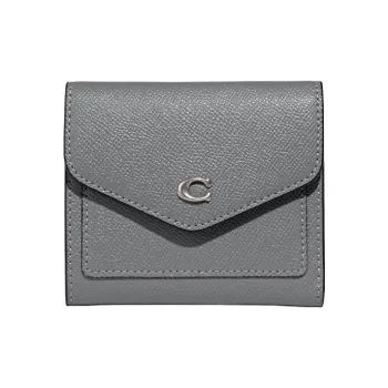 COACH Wyn Cross-Stitch Leather Coin Purses Wallets Small Size Women's Gray Blue