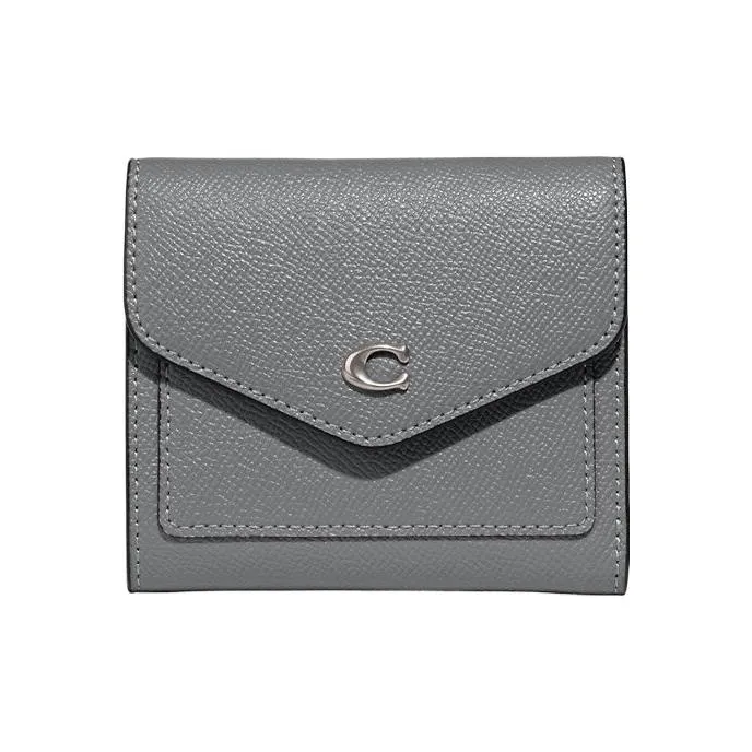 COACH Wyn Cross-Stitch Leather Coin Purses Wallets Small Size Women's Gray Blue-0