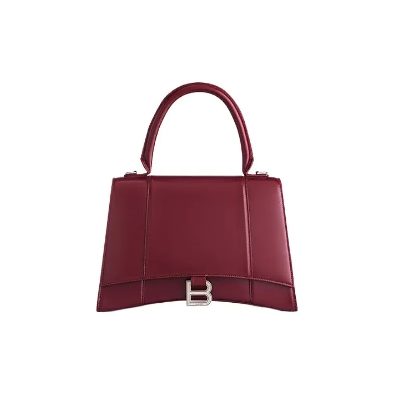 Balenciaga Hourglass Cow Leather Hourglass Bag Shoulder Bag Crossbody Bag Handbag Medium Size Unisex Burgundy-0