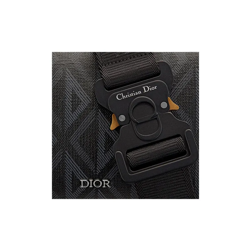 DIOR Lingot Smooth Cow Leather With Cotton Grey Canvas Handbag Shoulder Bag Crossbody Bag Men's Black-4