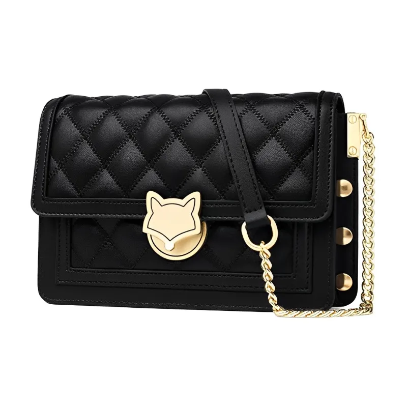 FOXER Cow Leather Small Square Bag Shoulder Bag Trumpets Women's Black-2