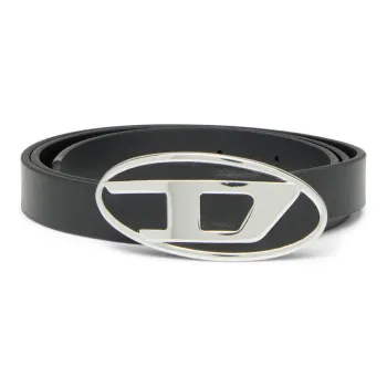 DIESEL D Shaped Decoration Oval Smooth Buckle Leather Belts Women's Black Width 1.9cm