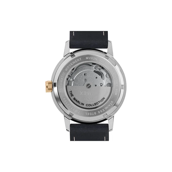 TIMEX MARLIN Collection Wrist Watch Automatic Mechanical Movement Leather Strap 40mm Black Dial Men's Watches TW2T23100-3