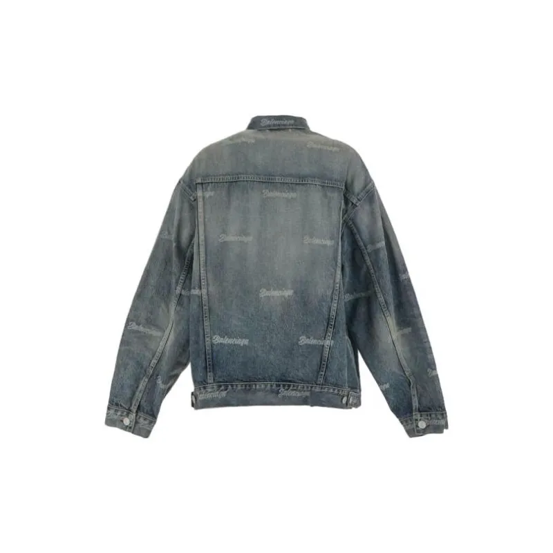 Balenciaga Distressed Logo Printed Denim Jacket-1