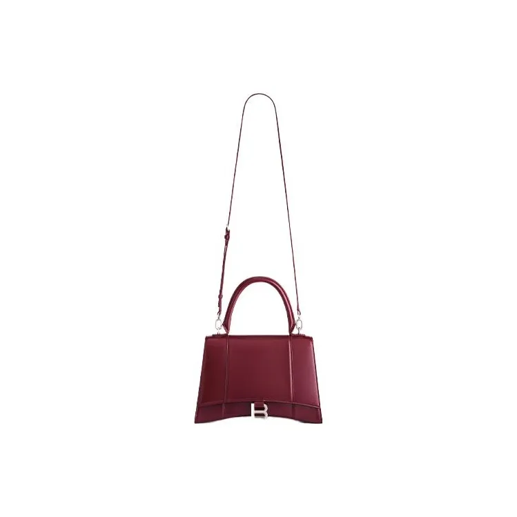 Balenciaga Hourglass Cow Leather Hourglass Bag Shoulder Bag Crossbody Bag Handbag Medium Size Unisex Burgundy-3
