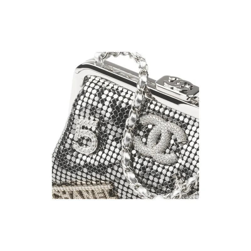 CHANEL Metal Mesh Rhinestone Mini Bag Shoulder Bag, Crossbody Bag, Handbag Mini Women's Silver-3