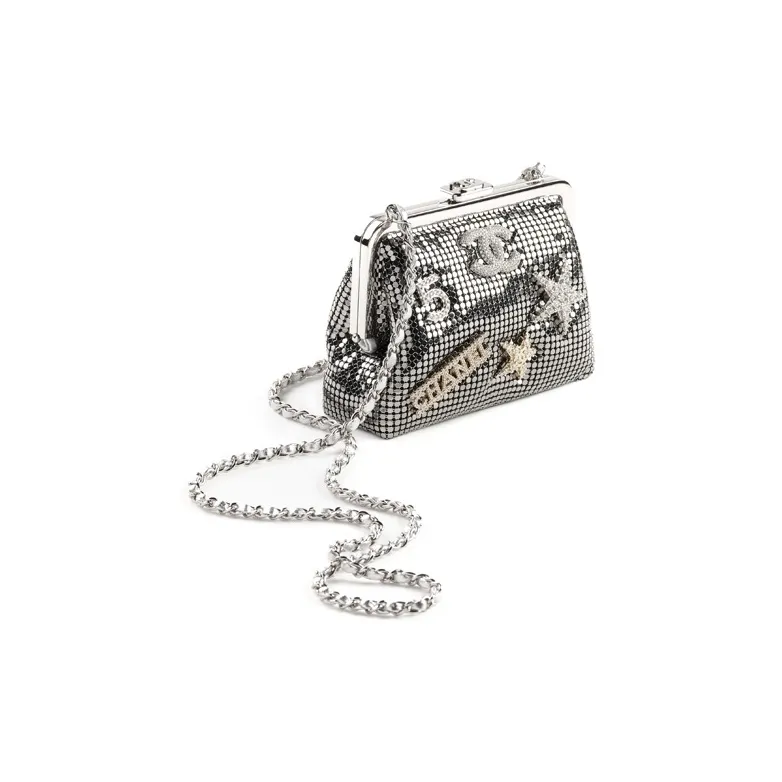 CHANEL Metal Mesh Rhinestone Mini Bag Shoulder Bag, Crossbody Bag, Handbag Mini Women's Silver-1