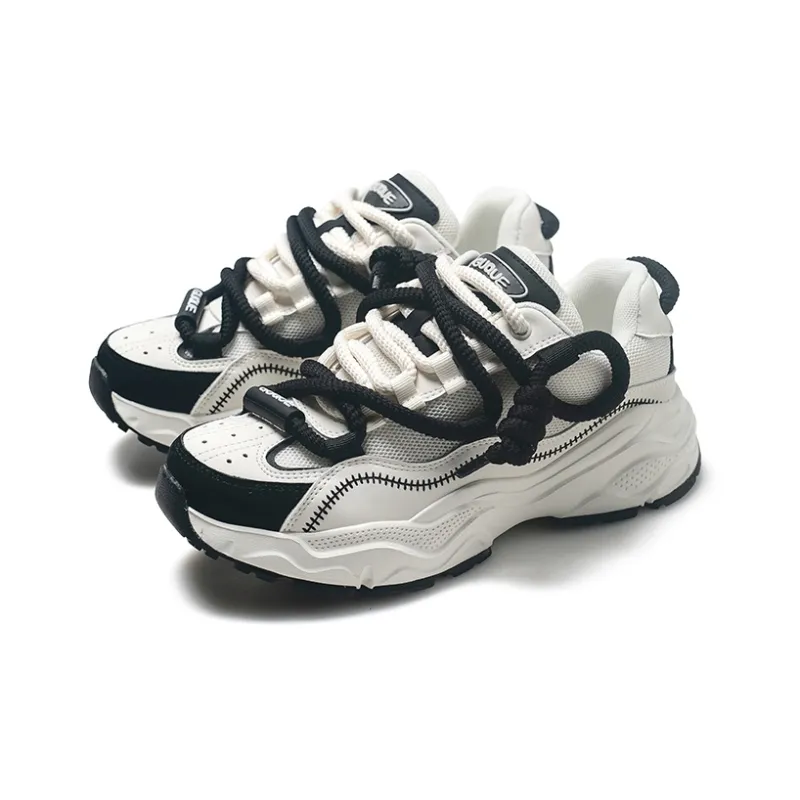 Ancient Finches Stars Collection Low Top Chunky Sneakers Unisex Beige Black-1