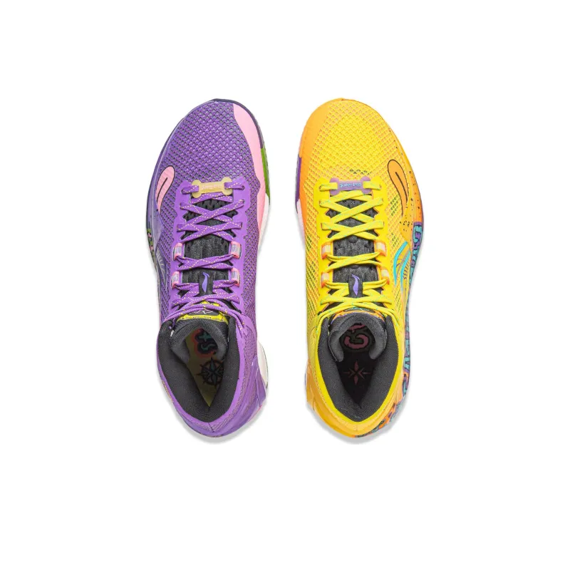 LiNing Liren 4 Cushioning Anti Slip And Wear Resistant Lightweight Rebound Mid Top Basketball Shoes Men's Purple Yellow-3