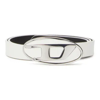 DIESEL Oval D Shaped Buckle Leather Belts Women's White Width 1.9cm