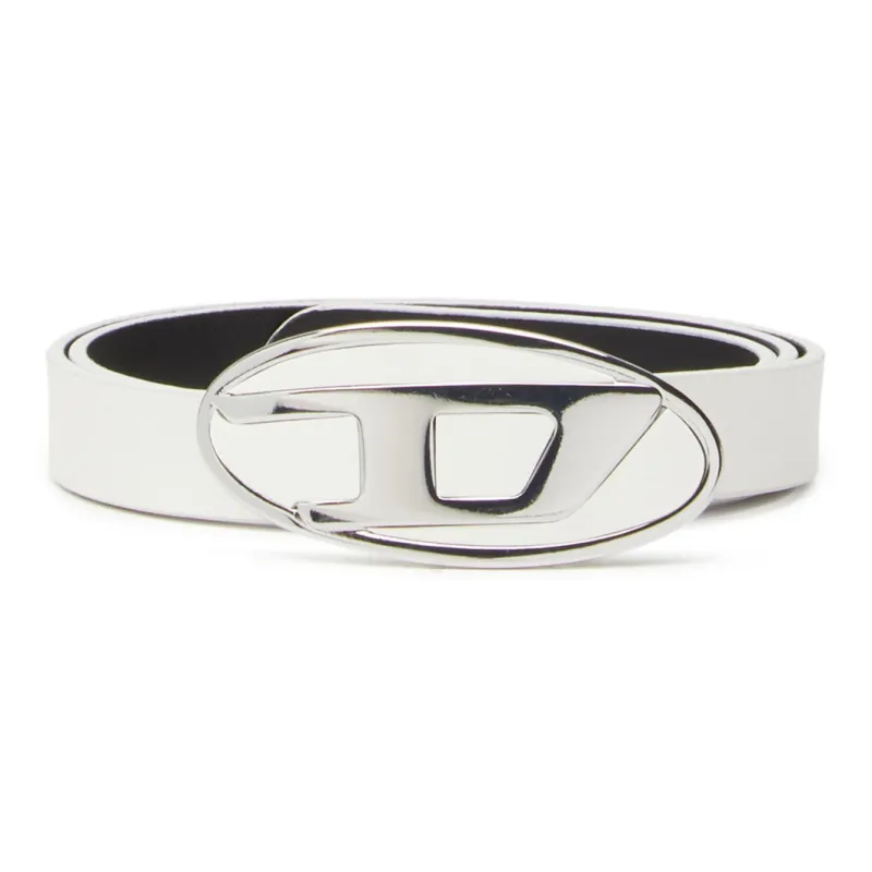 DIESEL Oval D Shaped Buckle Leather Belts Women's White Width 1.9cm-0