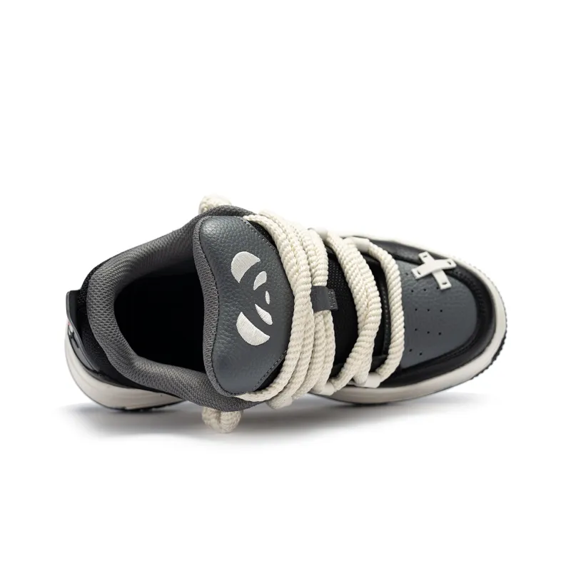 Pandas Move Cushioning Wear-Resistant Mid-Top Skateboard Shoes Unisex Black-3