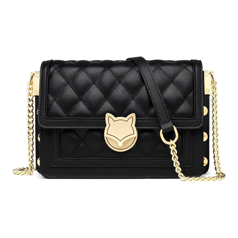 FOXER Cow Leather Small Square Bag Shoulder Bag Trumpets Women's Black-1