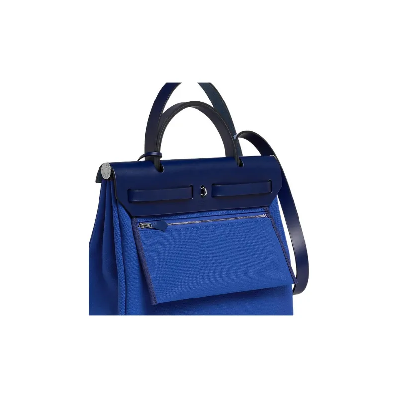 HERMES Herbag Zip Canvas With Leather Handbag Shoulder Bag Crossbody Bag Unisex Electric Blue/Gemstone Blue-4