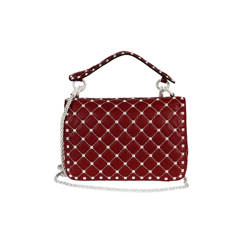 Valentino ROCKSTUD SPIKE Lambskin Portable Crossbody Bag Shoulder Bag Medium Size Women's Red-2