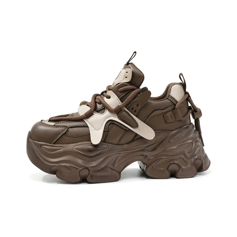 EBLAN Height Increasing Low Top Chunky Sneakers Women's Brown-0