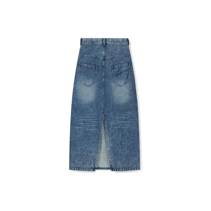 THE SALVAGES FASHION CLUB Denim Long Skirt Women's Washed Blue-1