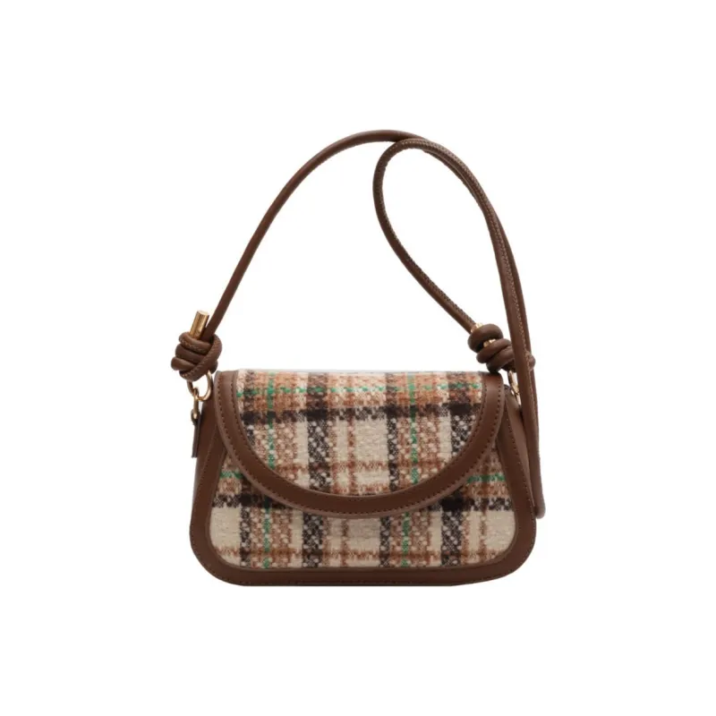 NOMK Woolen Crossbody Bag, Shoulder Bag Regular Women's Dark Brown & Black-5