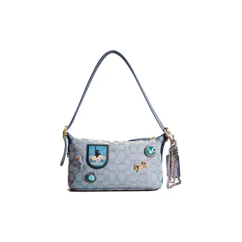 COACH Demi Recycled Leather Shoulder Bag, Handbag Medium Size Women's Lake Color