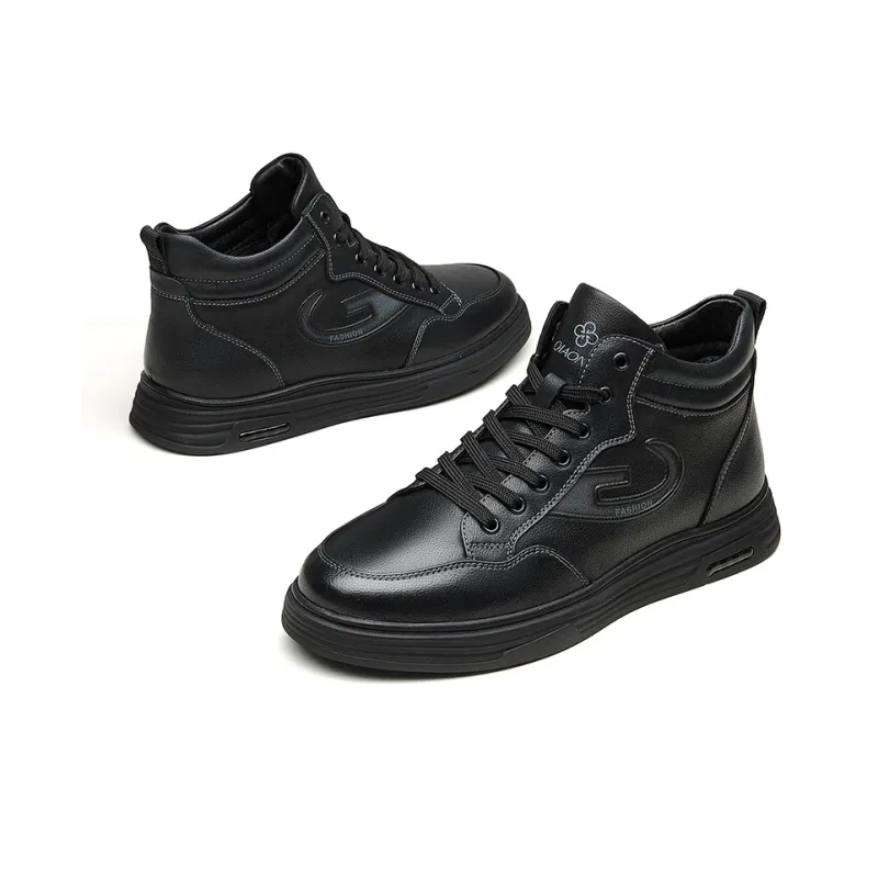 QIAONAI Warm High Top Skateboard Shoes Men's Black-2