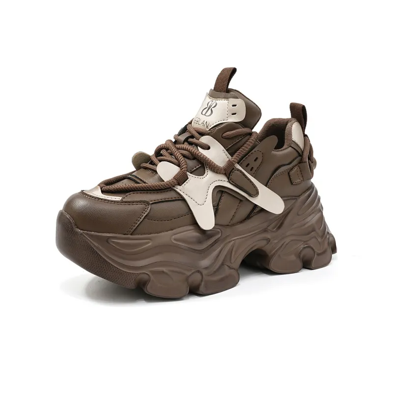 EBLAN Height Increasing Low Top Chunky Sneakers Women's Brown-1
