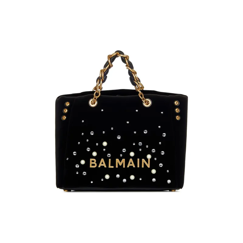 BALMAIN Cotton With Calfskin One Shoulder Handbag Regular Women's Black-0