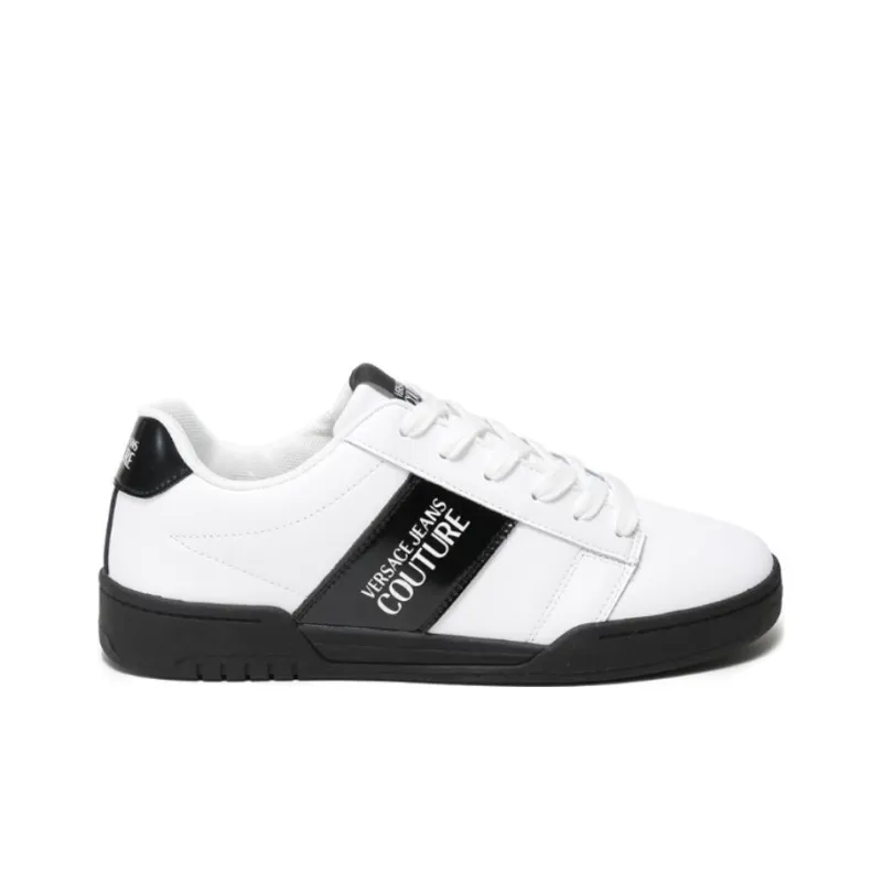 VERSACE JEANS Couture Low Top Skateboard Shoes 3.5cm Men's White Black Heel Tab-1