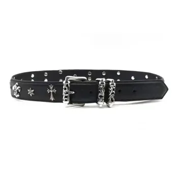 Chrome Hearts Classic Cross Logo Pin Buckle Leather Belts Unisex Black Width: 4CM