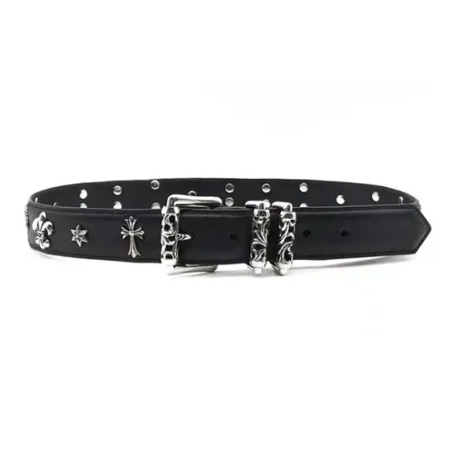 Chrome Hearts Classic Cross Logo Pin Buckle Leather Belts Unisex Black Width: 4CM