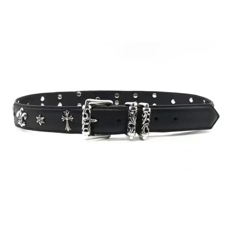 Chrome Hearts Classic Cross Logo Pin Buckle Leather Belts Unisex Black Width: 4CM-0