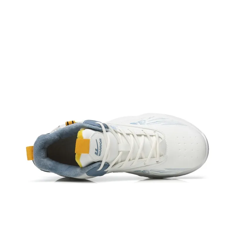 Warrior Cushioning Anti-Slip Wear-Resistant Height Increasing Warm High-Top Basketball Shoes Men's White Blue-2
