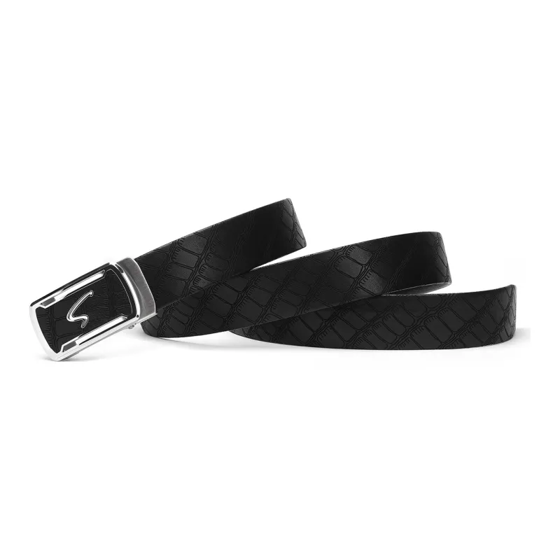 Satchi Sandu Belt With External Automatic Buckle Crocodile Pattern Cow Leather Leather Belts Men's Black Width  3.5cm-2