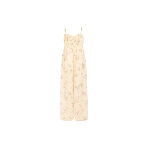 Selkie Jumpsuits Women's Cream-Colored Base Summer Flower Print