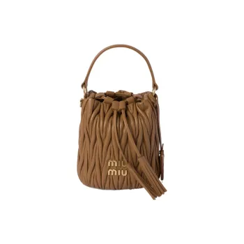 MIU MIU Matelassé Nappa Leather Bucket Bag Handbag Shoulder Bag Crossbody Bag Women's Caramel