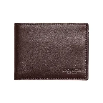 COACH Billfold Wallet Leather Coin Purses Wallets Regular Men's Peach Blossom Wood Color