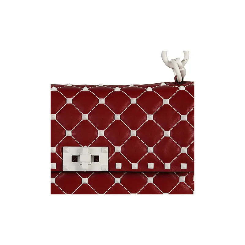 Valentino ROCKSTUD SPIKE Lambskin Portable Crossbody Bag Shoulder Bag Medium Size Women's Red-3