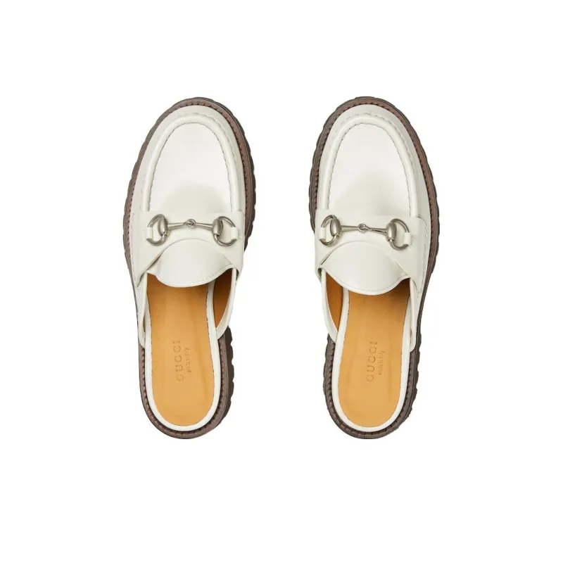 GUCCI Horsebit Wrap toe Slippers Women's White-3