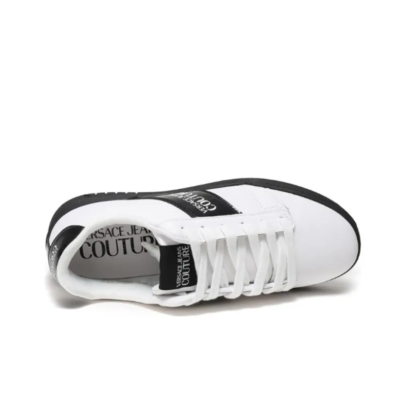 VERSACE JEANS Couture Low Top Skateboard Shoes 3.5cm Men's White Black Heel Tab-4