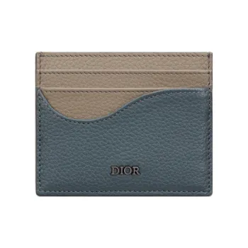 DIOR Saddle Calfskin Card Holder Men's Brown & Dark Gray