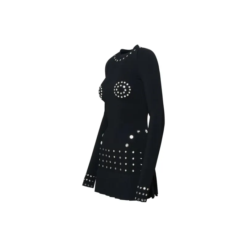 OFF WHITE Embellished Crewneck Long Sleeved Dress-2