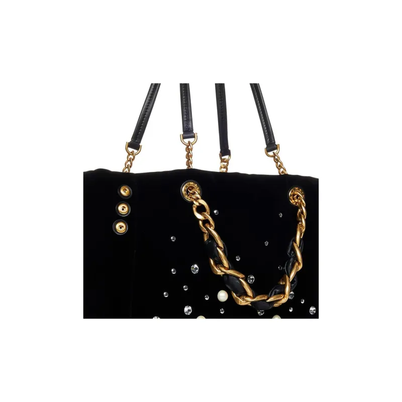 BALMAIN Cotton With Calfskin One Shoulder Handbag Regular Women's Black-3