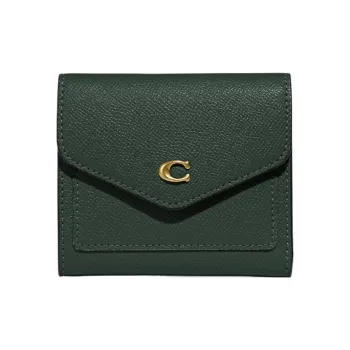 COACH Wyn Cross-Stitch Leather Wallet Small Size Women's Amazon Green