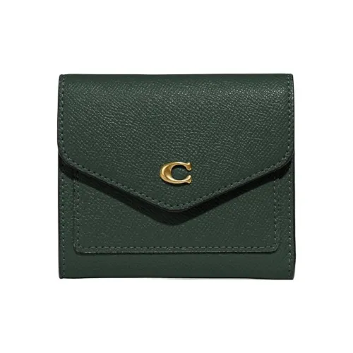COACH Wyn Cross-Stitch Leather Wallet Small Size Women's Amazon Green