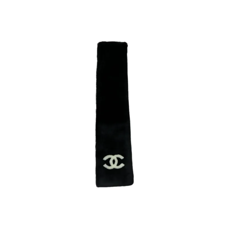 CHANEL Knit Scarves Unisex Black-2